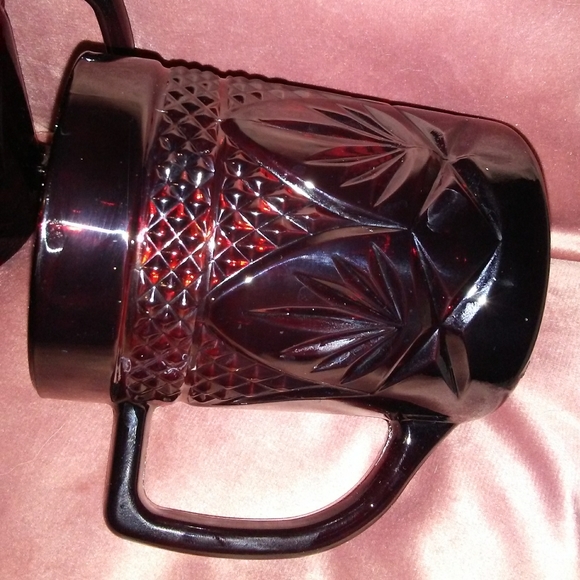 1 Mug Vintage French Faceted Glass Antique Ruby Red Cafe Cup France Cafecore - Picture 9 of 11